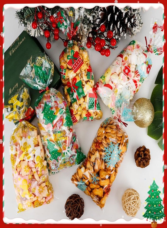Leislam Christmas Cellophane Treat Bags, 150 PCS Xmas Candy Bags, Plastic Clear Cello Santa Claus Cookie Snack Goodie Gift Bag with 180 PCS Red Twist Ties for Christmas Winter Holiday Party Favors Supplies - Image 2